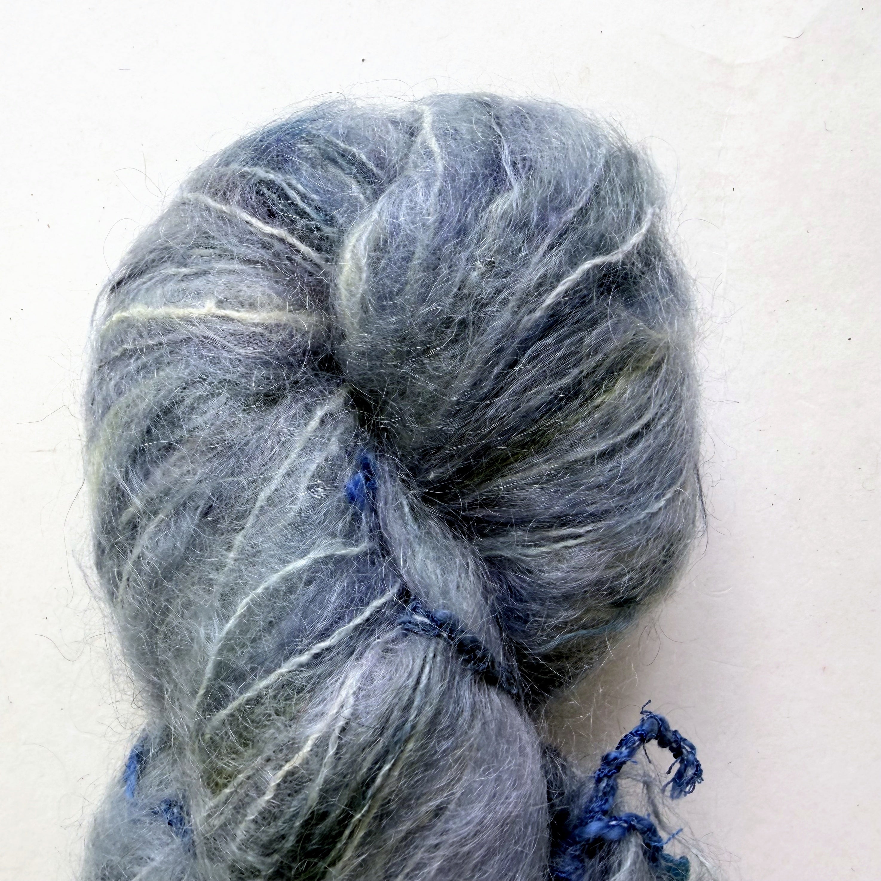 Blue Heron Yarns Mohair Blend Worsted Yarn, Whiskers Smoke Grey blue with Cream and Steel Highlights, Discontinued