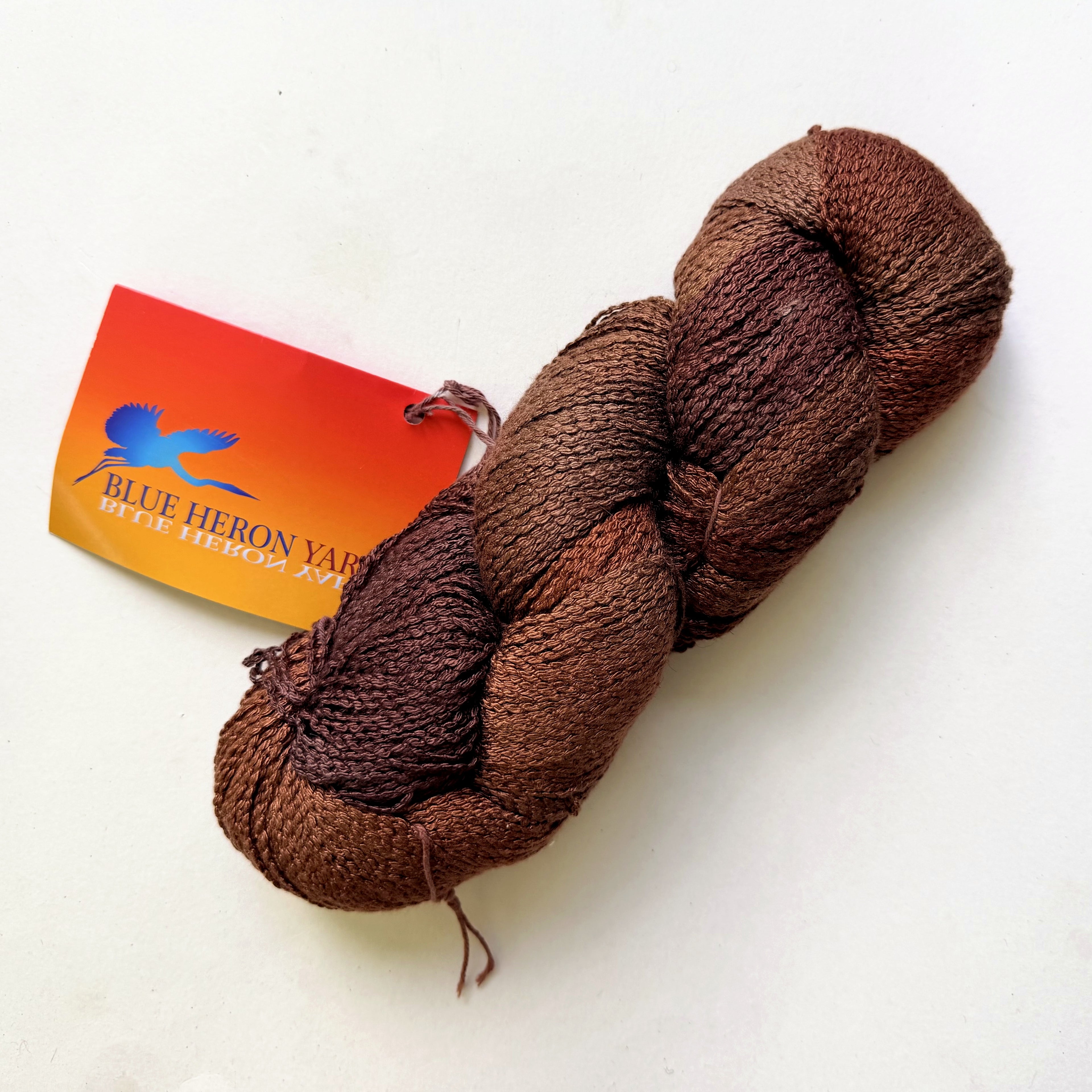 Blue Heron Yarns Rayon Worsted Yarn, Chocolate Bittersweet Brown, Warm Bark, Copper Glints, Discontinued