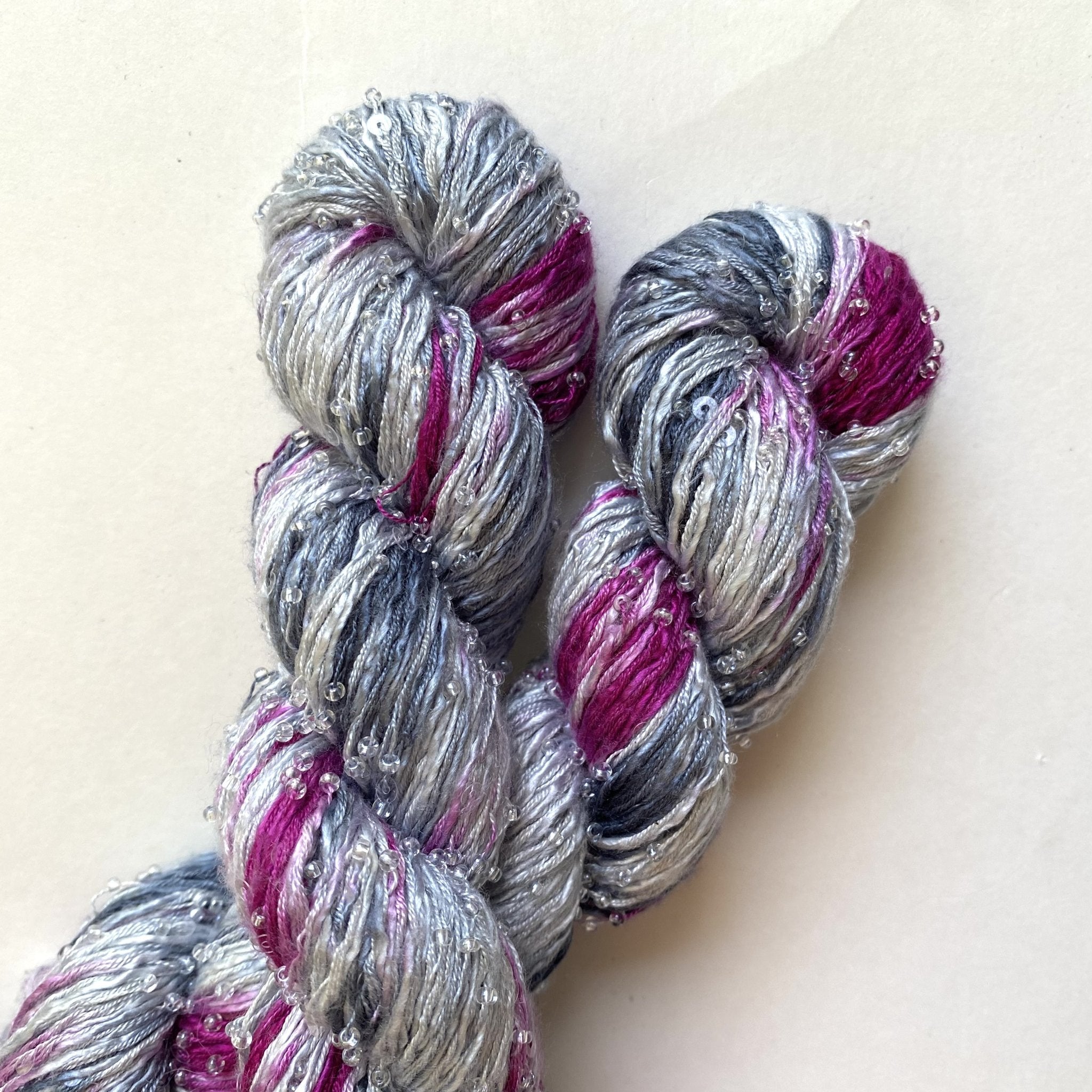 ArtYarns Beaded Silk + Sequins Light — Silver / Charcoal / Magenta (#739) (DK, 110yd)