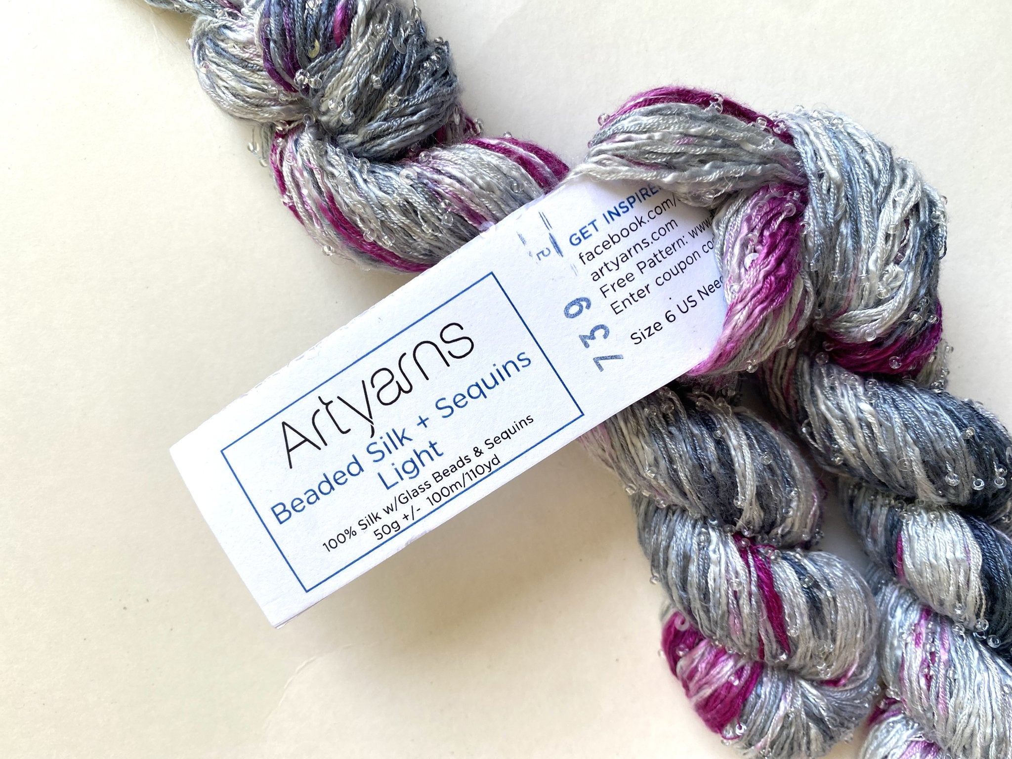 ArtYarns Beaded Silk + Sequins Light — Silver / Charcoal / Magenta (#739) (DK, 110yd)